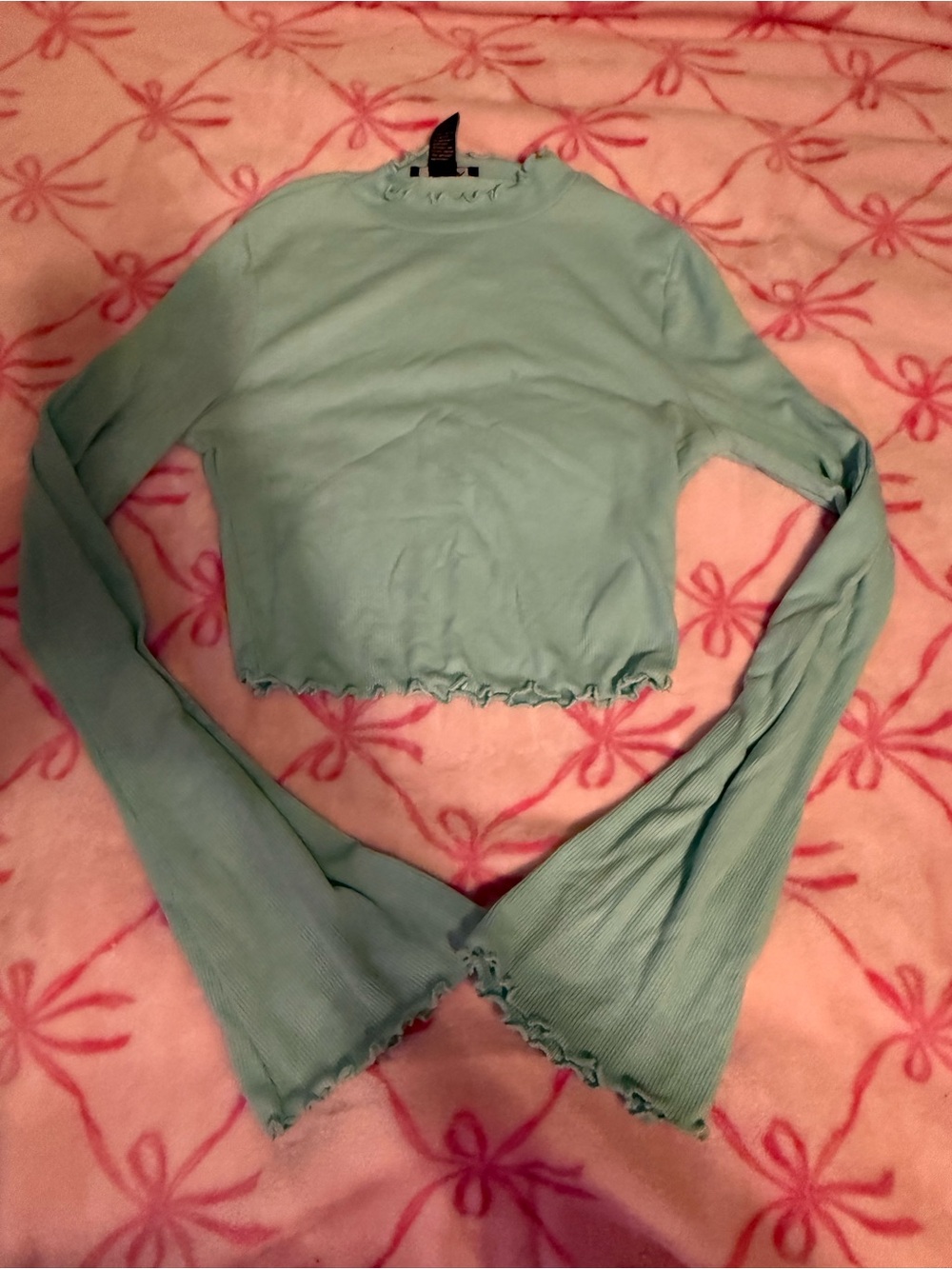 Publish Mint Green Ribbed Long-Sleeve Cropped Top
